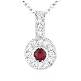 0.12Ct Ruby 16"pendant Necklace In 14K White Gold