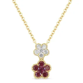 0.35Ct Ruby 16"pendant Necklace In 18K Yellow Gold