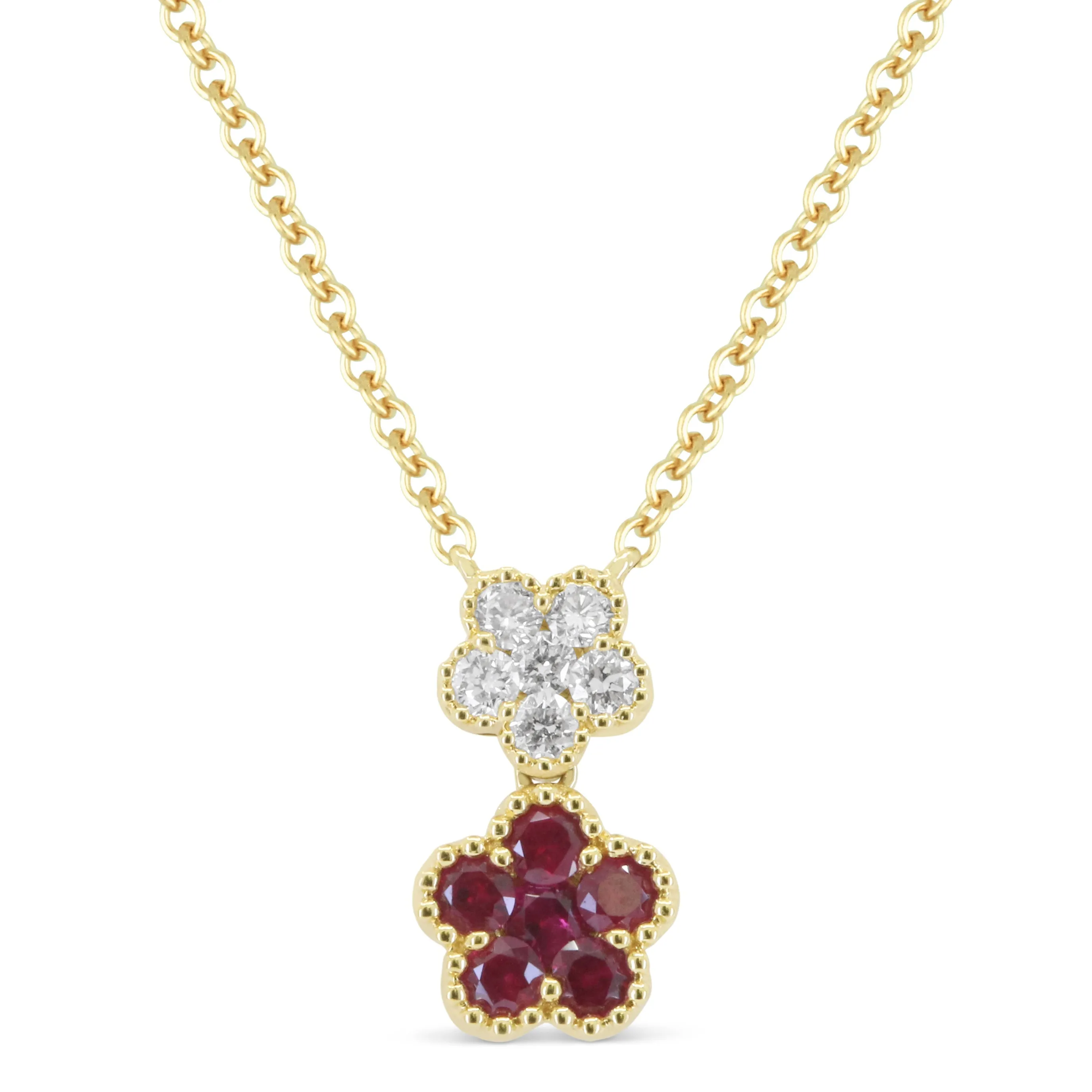 0.35Ct Ruby 16"pendant Necklace In 18K Yellow Gold