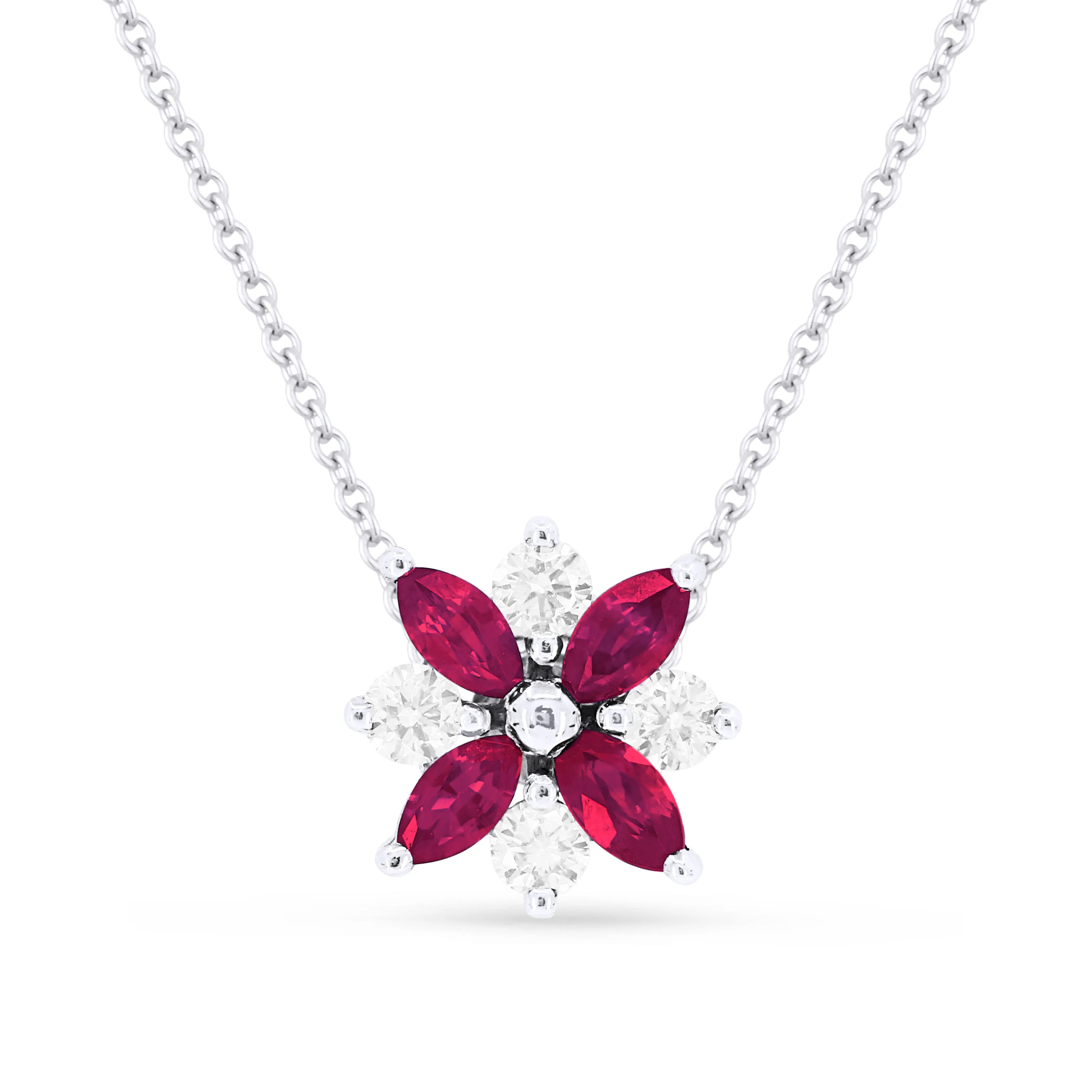 0.42Ct Ruby 16"pendant Necklace In 14K White Gold