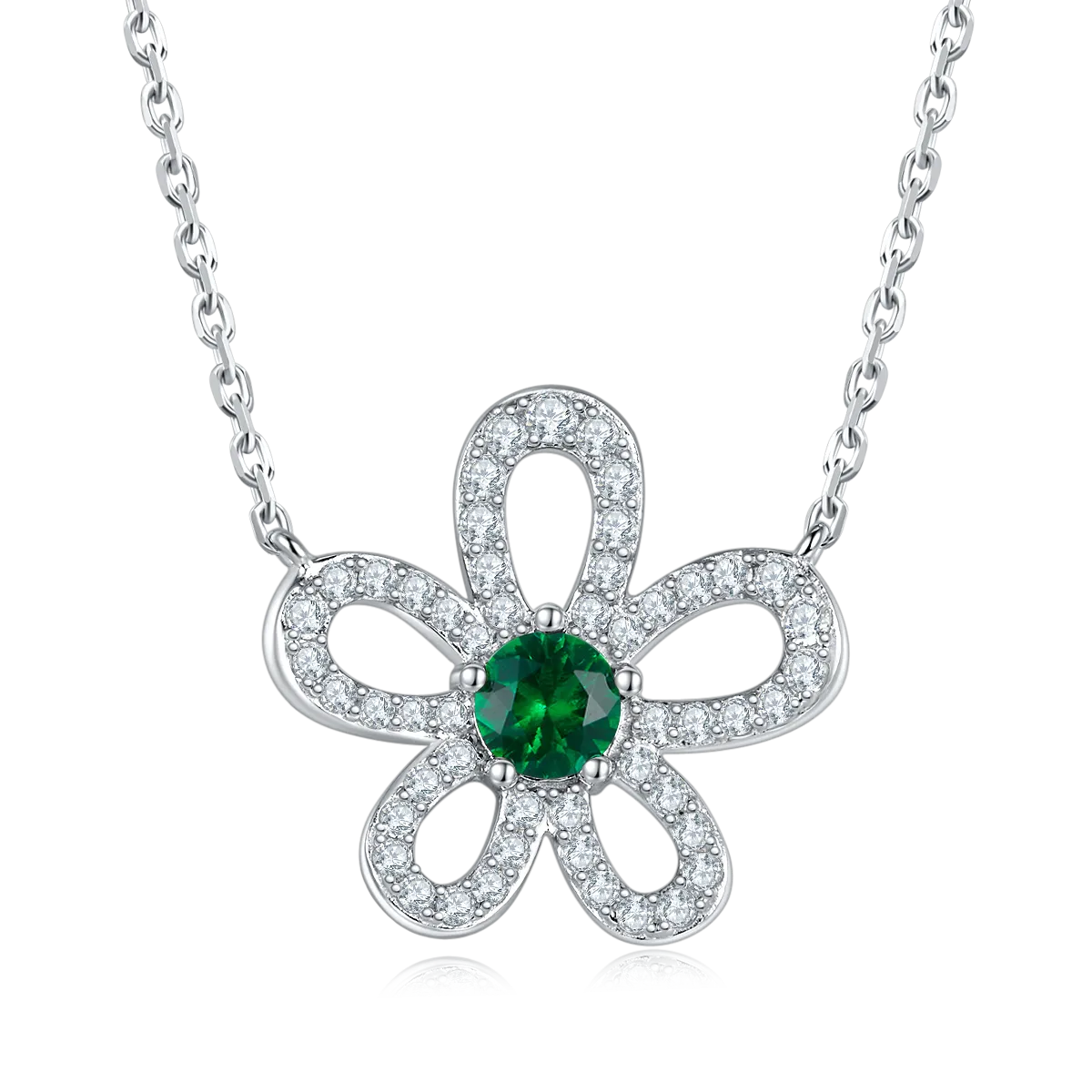 0.5 Carat Round Lab Created Emerald/Ruby Flower Necklace in S925 Silver with Platinum Plating