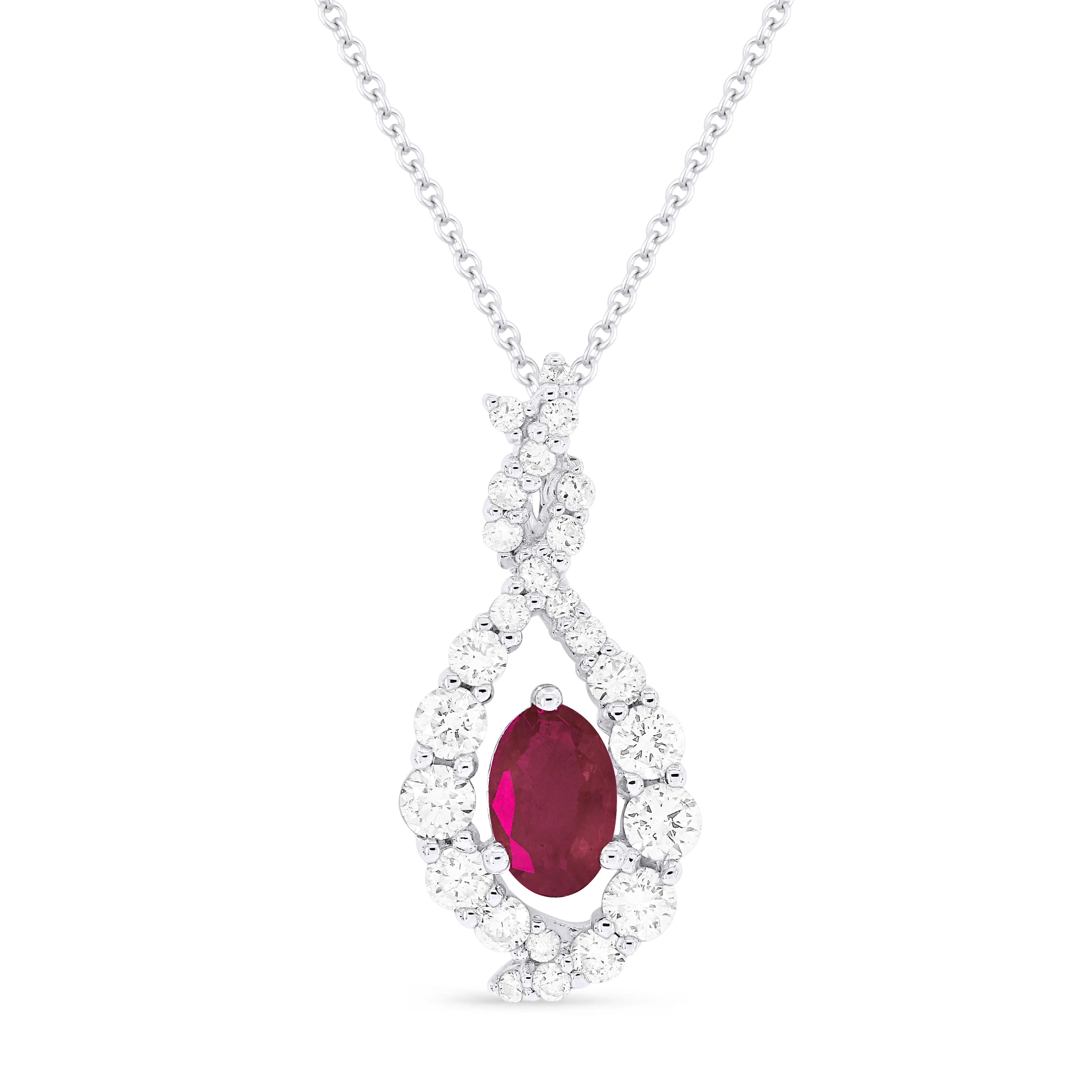 0.54Ct Ruby 16"pendant Necklace In 14K White Gold