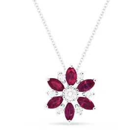 0.56Ct Ruby 16"pendant Necklace In 14K White Gold