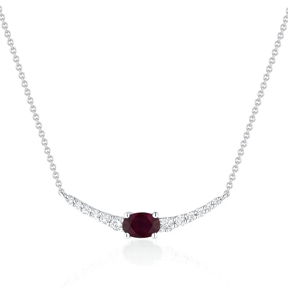 0.59Ct Ruby Necklace In 14K White Gold