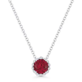 0.64Ct Created Ruby 16"pendant Necklace In 14K White Gold