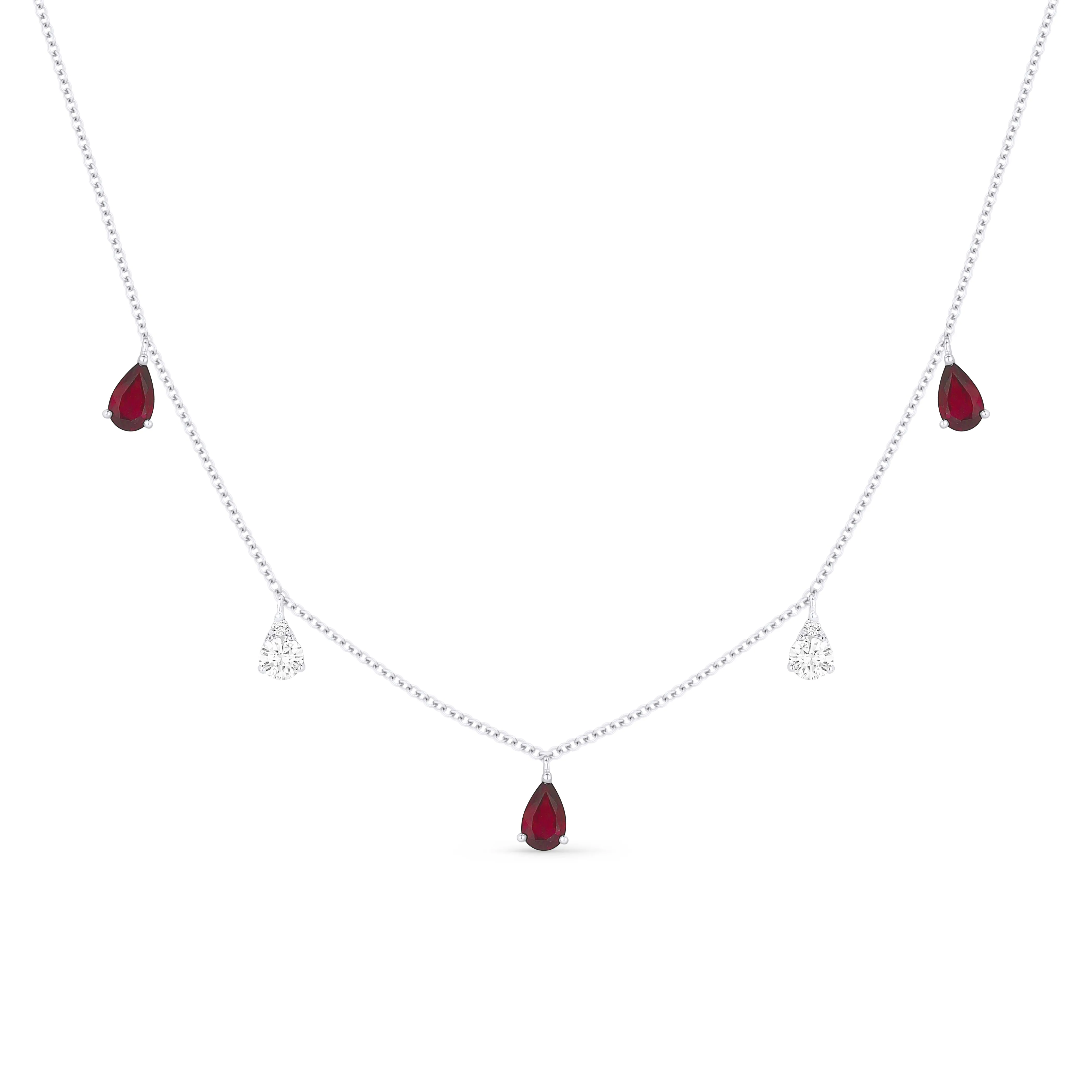 0.70Ct Ruby Necklace In 14K White Gold