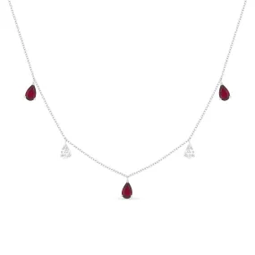 0.70Ct Ruby Necklace In 14K White Gold