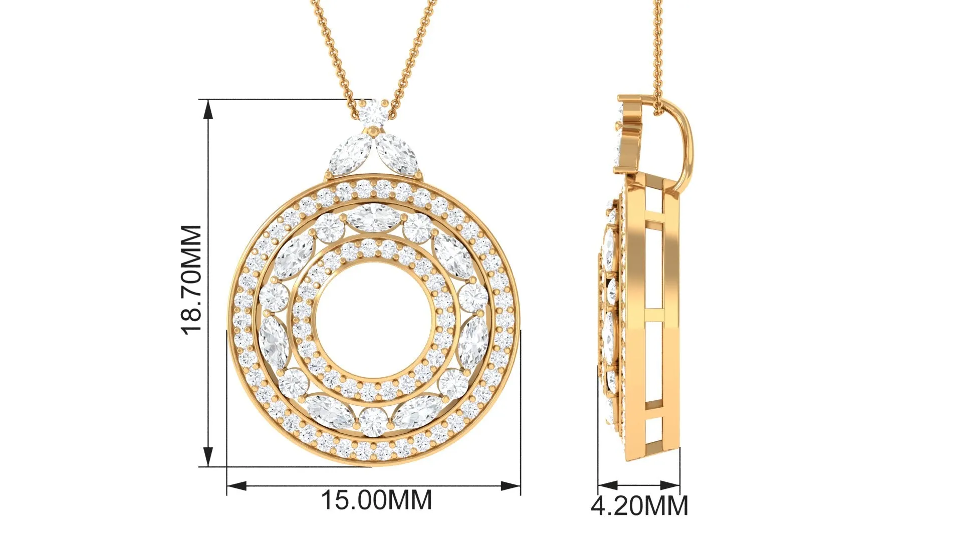 0.75 CT Certified Cubic Zirconia Vintage Circle Pendant Necklace