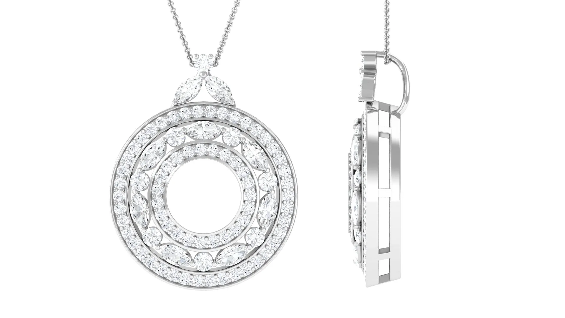 0.75 CT Certified Cubic Zirconia Vintage Circle Pendant Necklace