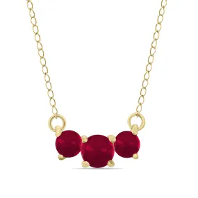 1 Carat Tw Ruby Three Stone Pendant Necklace 14K Yellow Gold