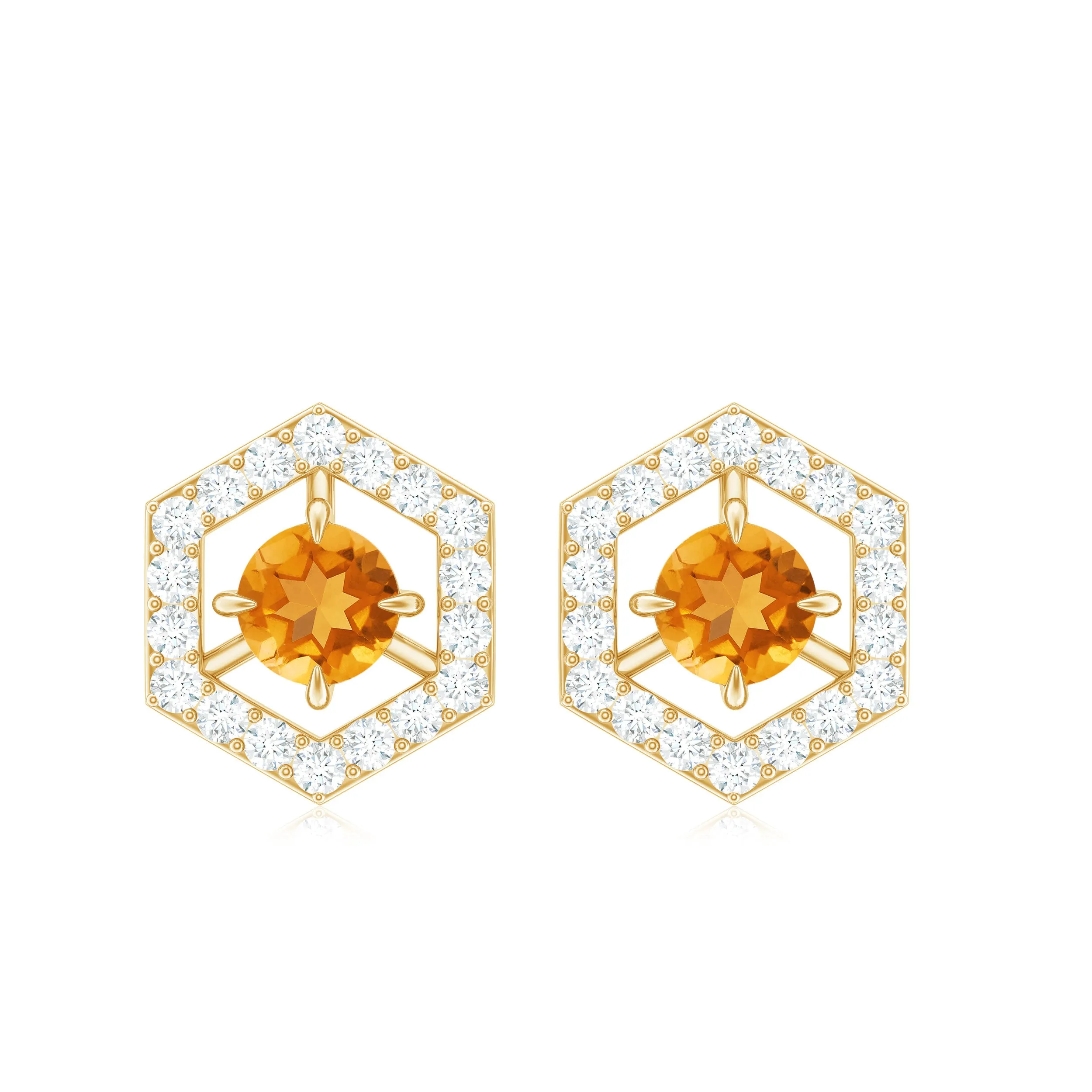 1 CT Minimal Citrine and Diamond Geometric Stud Earrings