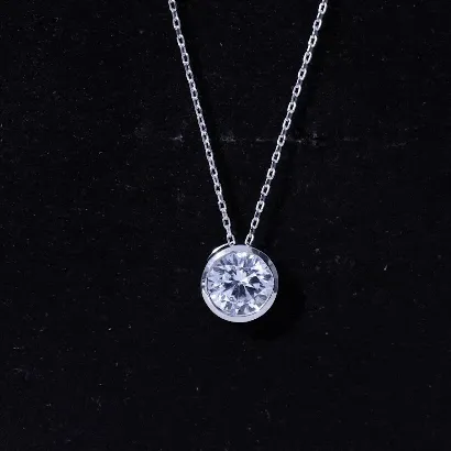 1 CT Round Cubic Zirconia Solitaire Necklace in Bezel Setting