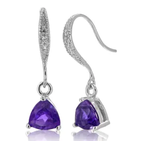 1 cttw Amethyst Earrings in .925 Sterling Silver with Rhodium Triangle Shape