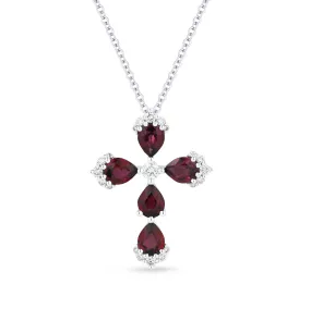 1.09Ct Ruby 16"pendant Necklace In 18K White Gold