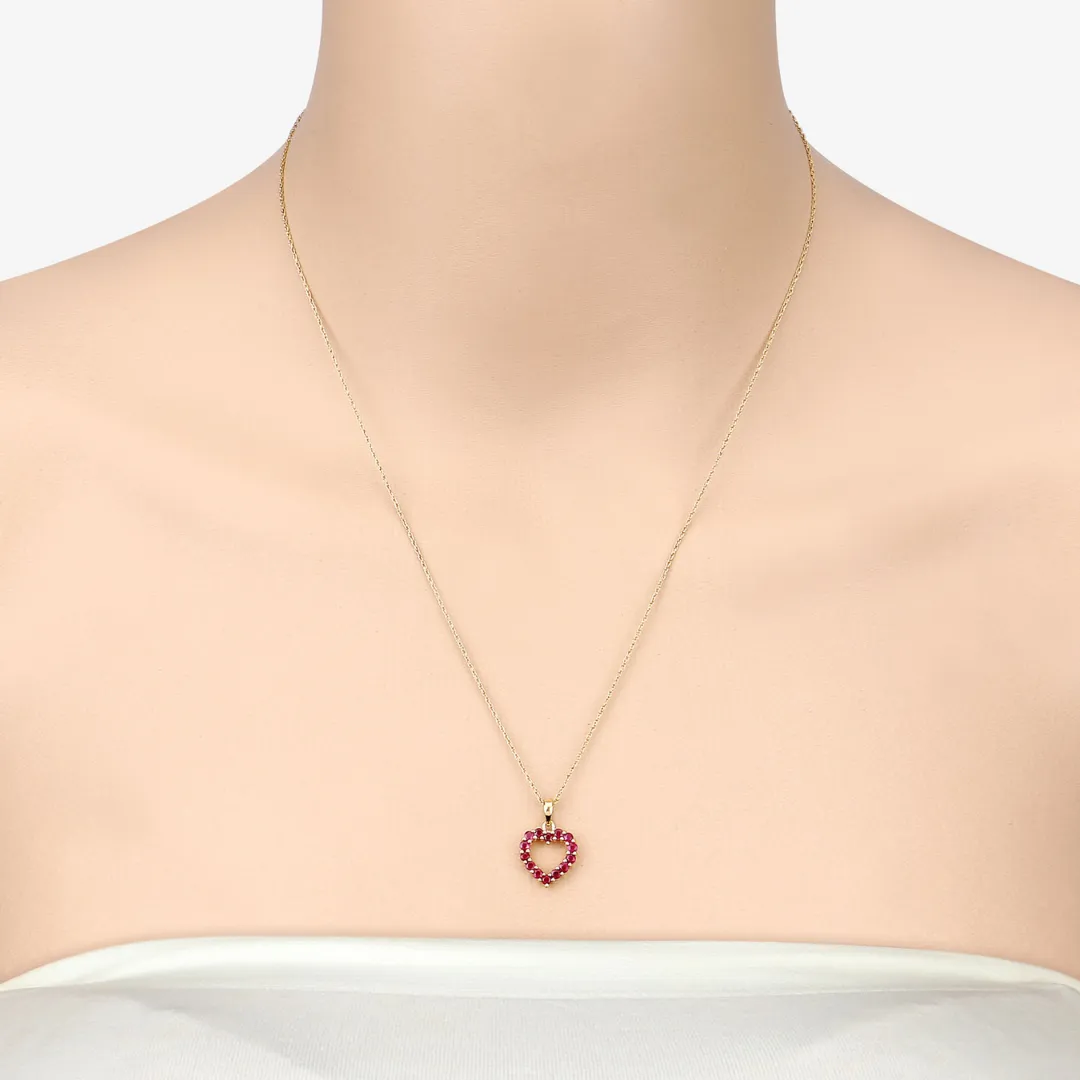 10K Yellow Gold Ruby Heart Necklace