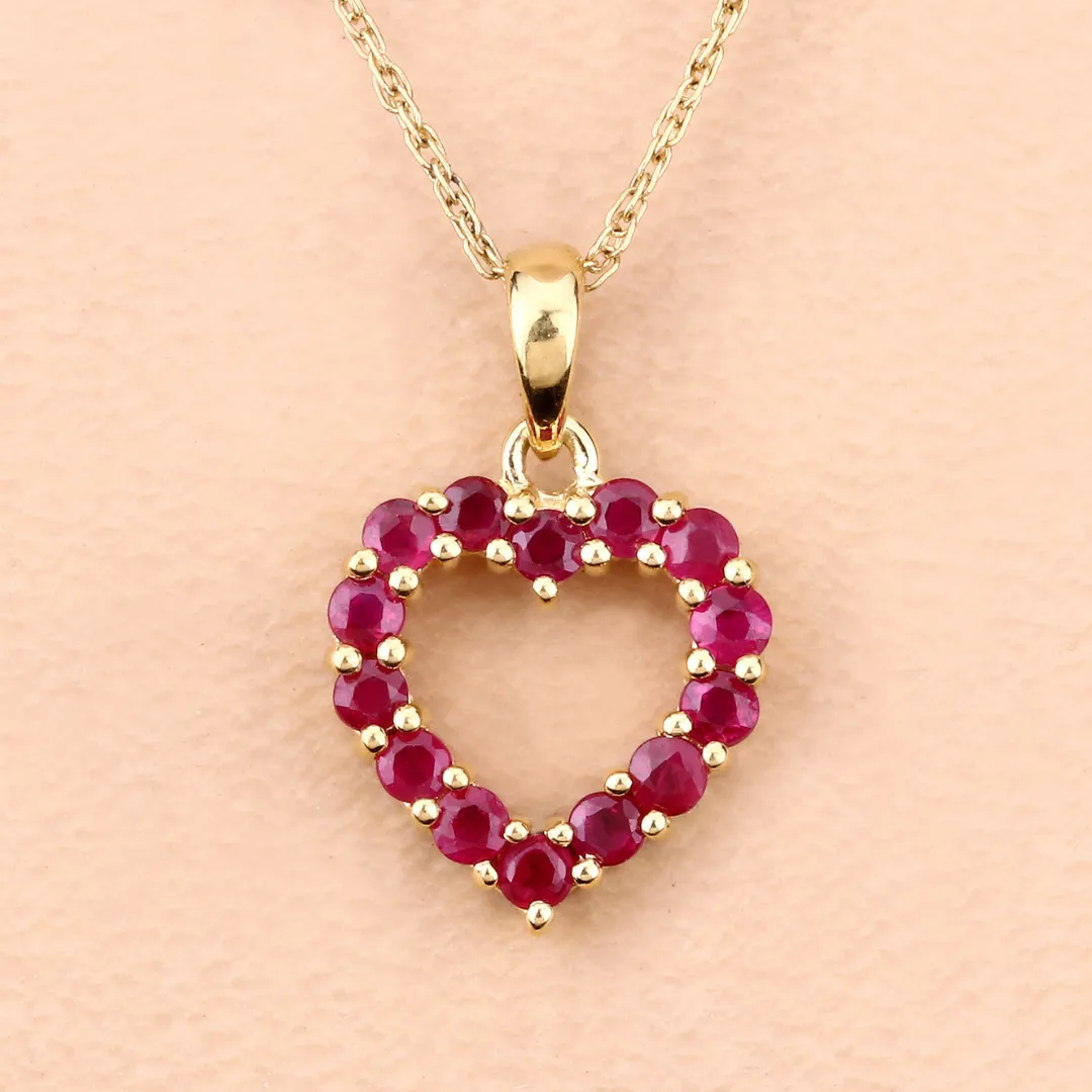 10K Yellow Gold Ruby Heart Necklace