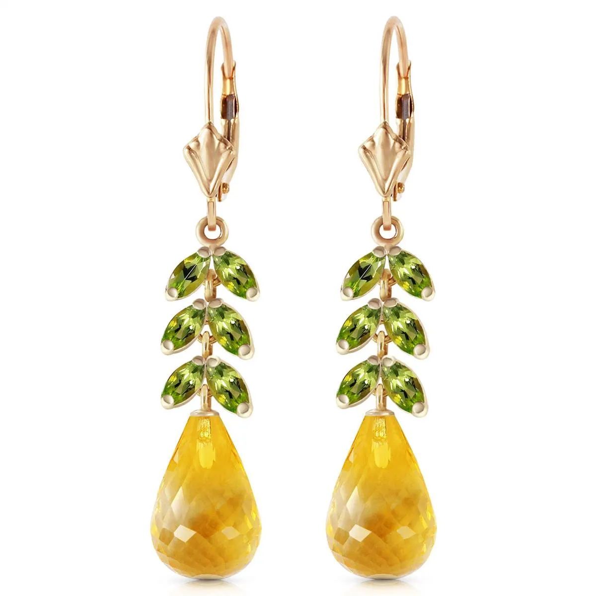 11.2 Carat 14K Solid Yellow Gold Momentum Citrine Peridot Earrings