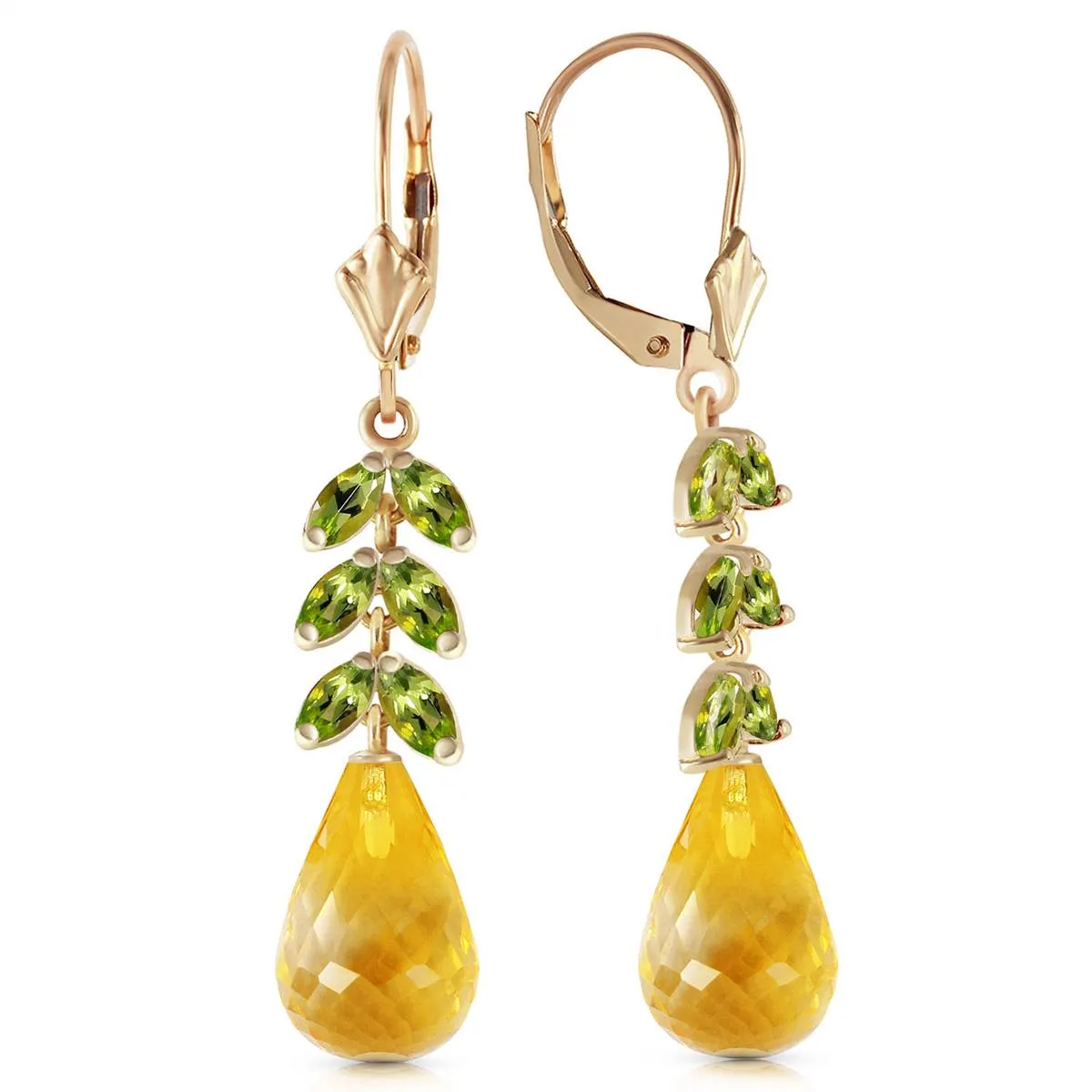 11.2 Carat 14K Solid Yellow Gold Momentum Citrine Peridot Earrings