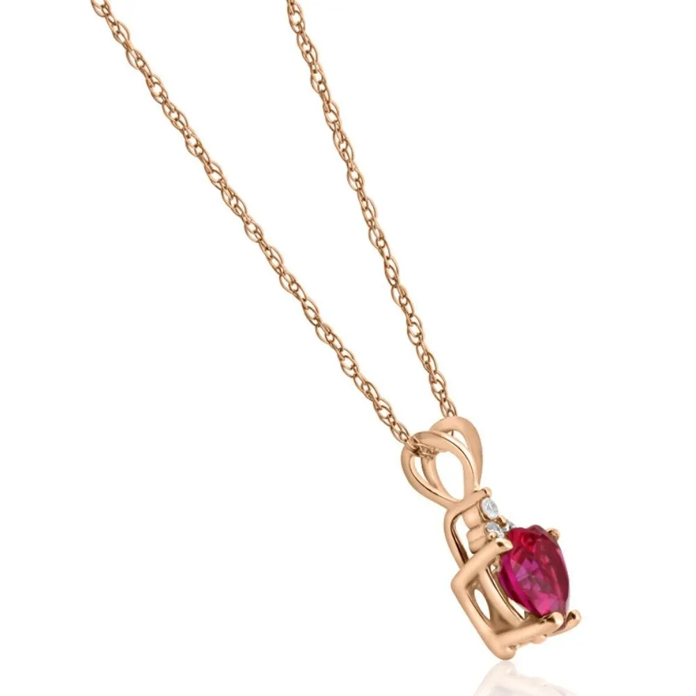 1/2ct Diamond & Ruby Heart Pendant 14K White Yellow or Rose Gold Necklace 1/2"