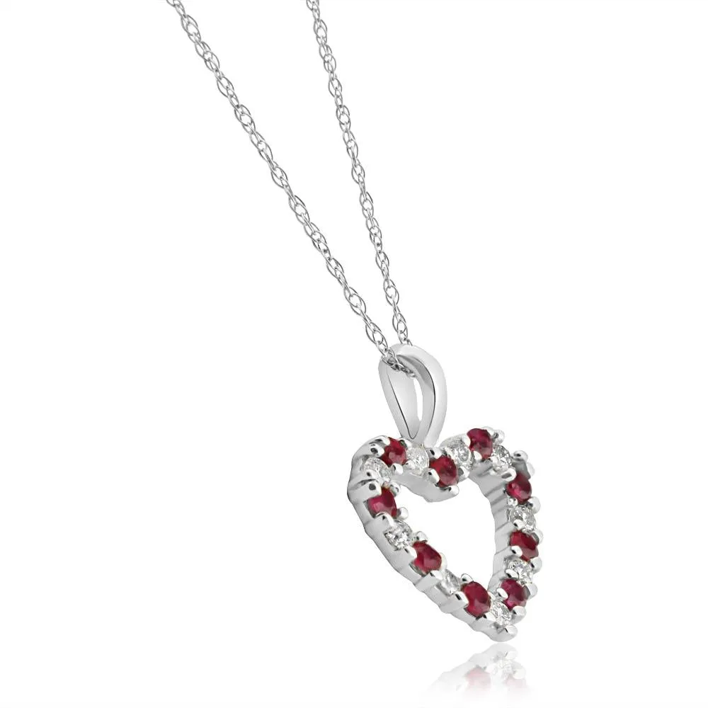 1/2Ct Ruby & Diamond Heart Pendant in White, Yellow, or Rose Gold