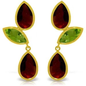 13.6 Carat 14K Solid Yellow Gold Chandelier Earrings Garnet Peridot