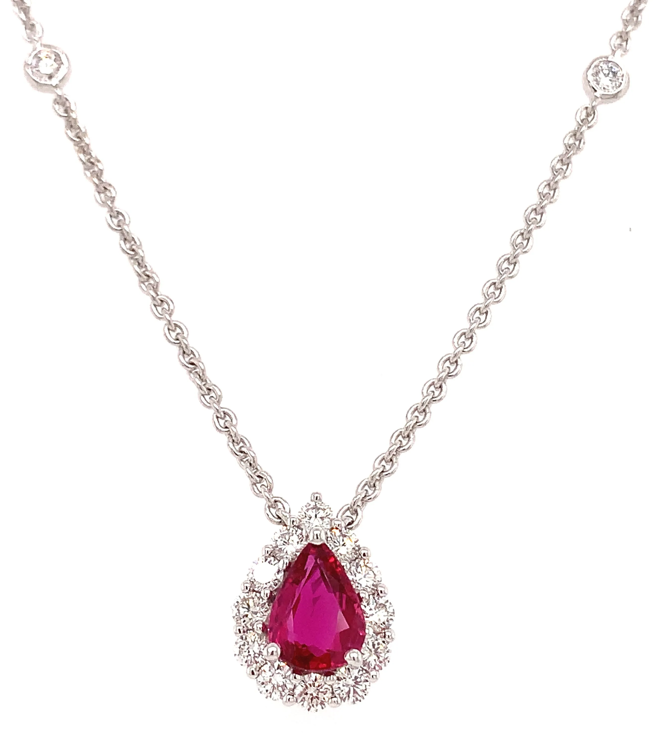 1.40ct tw Ruby and Diamond Pear Shape Necklace