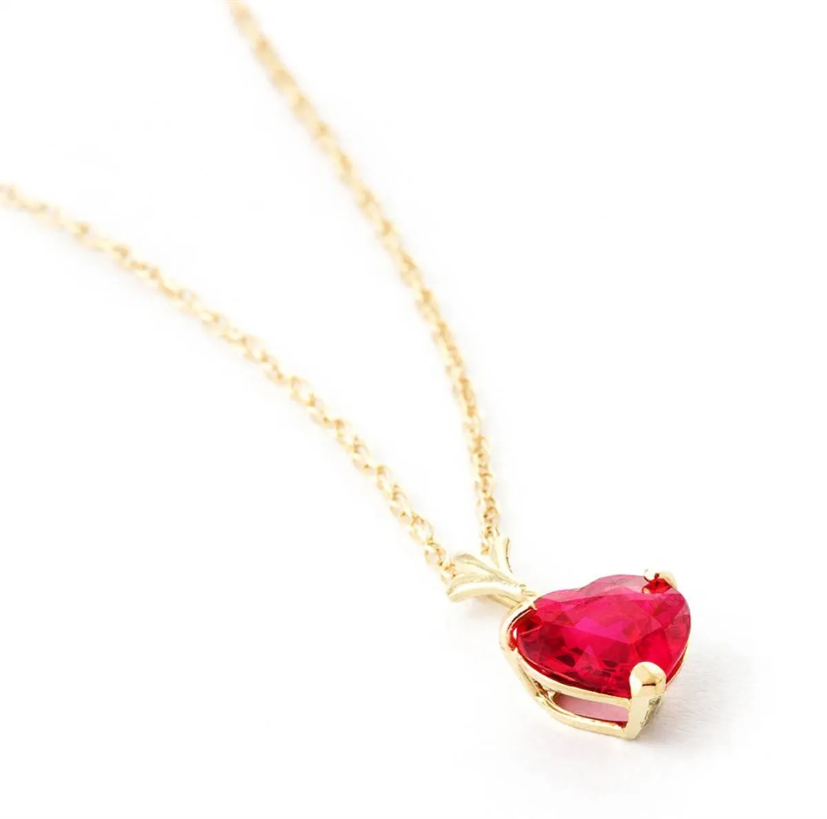 1.45 Carat 14K Solid Yellow Gold Necklace Natural Heart Ruby