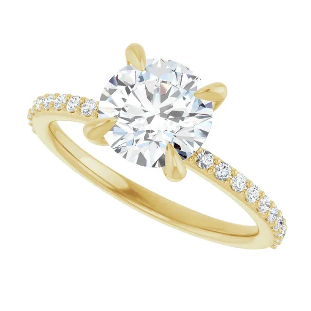 14K Gold  7.4 MM Round Lab-Grown Diamond Claw Set Accent Engagement Ring