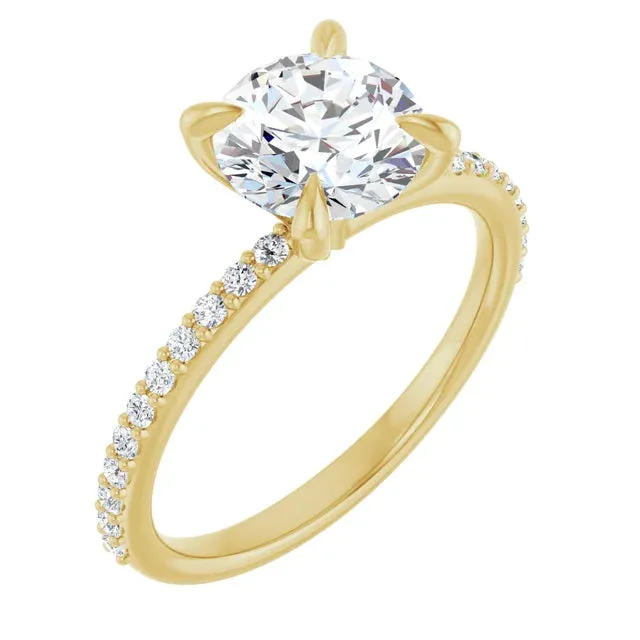 14K Gold  7.4 MM Round Lab-Grown Diamond Claw Set Accent Engagement Ring