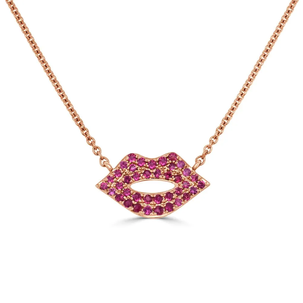 14K Gold & Ruby Lips Pendant - 0.30ct