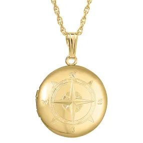 14K Gold Filled 23mm Round Compass Locket Necklace