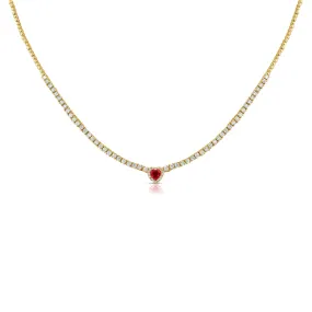 14k Gold, Ruby & Diamond Adjustable Heart Necklace