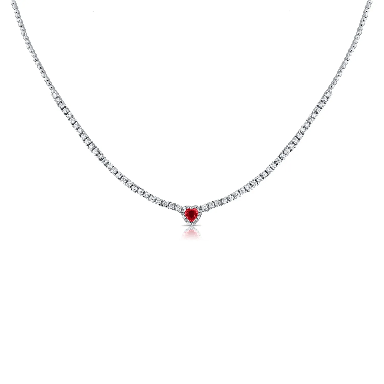 14k Gold, Ruby & Diamond Adjustable Heart Necklace