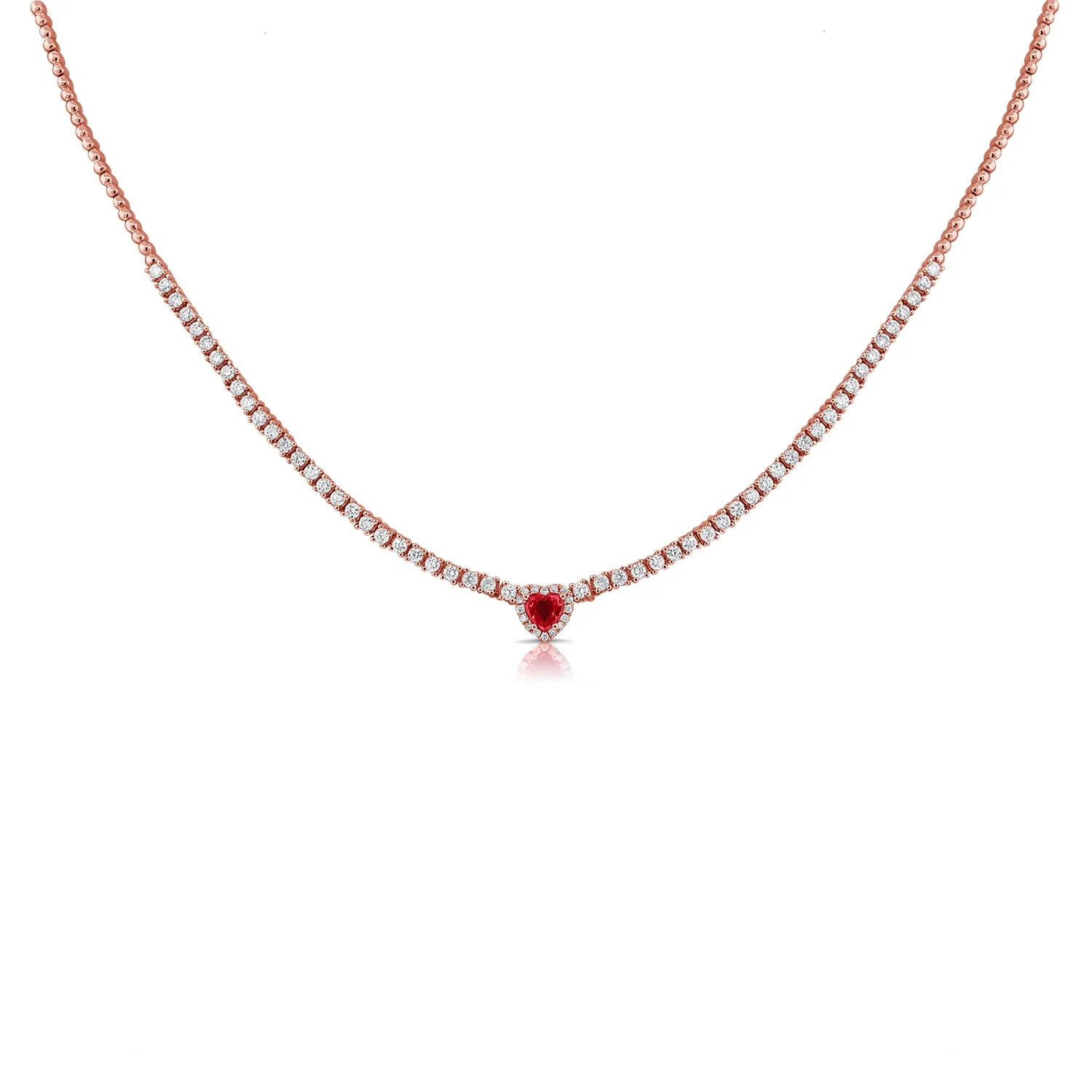 14k Gold, Ruby & Diamond Adjustable Heart Necklace