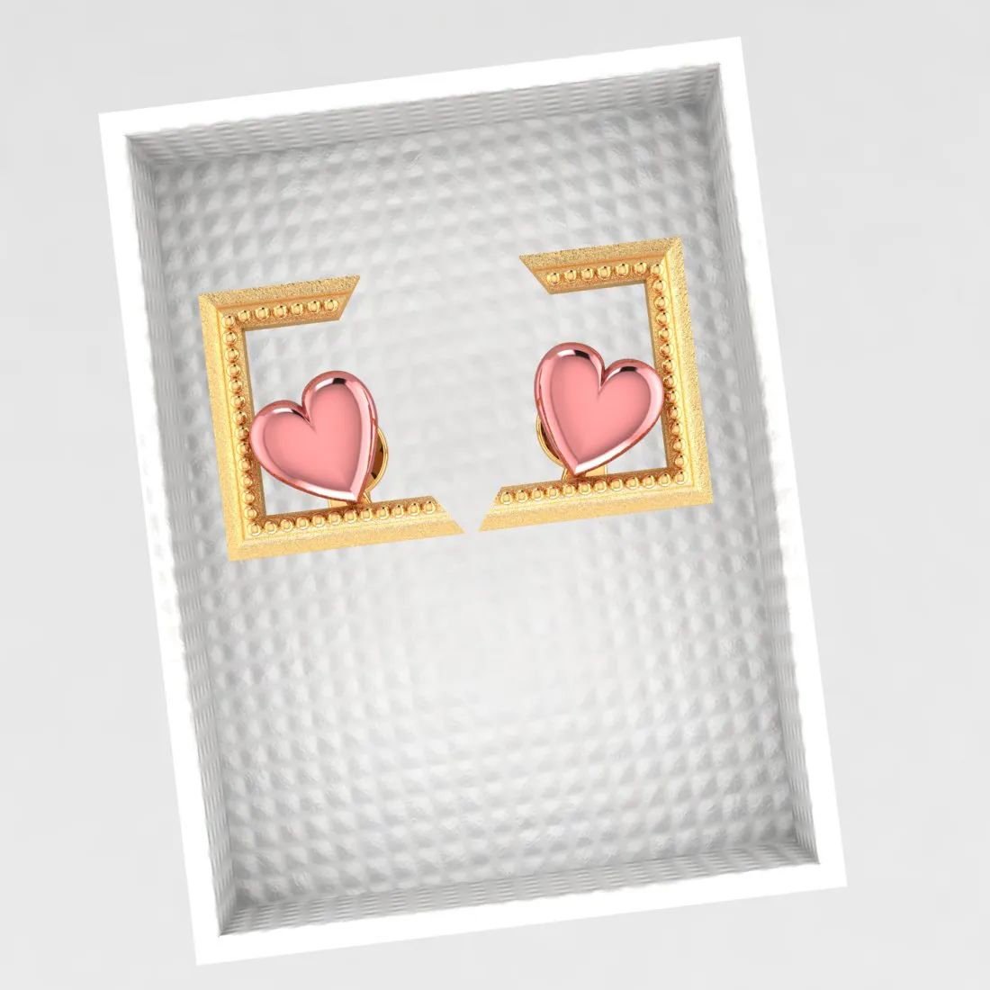 14k Half Square And Hearts Gold Earrings