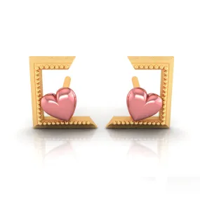 14k Half Square And Hearts Gold Earrings