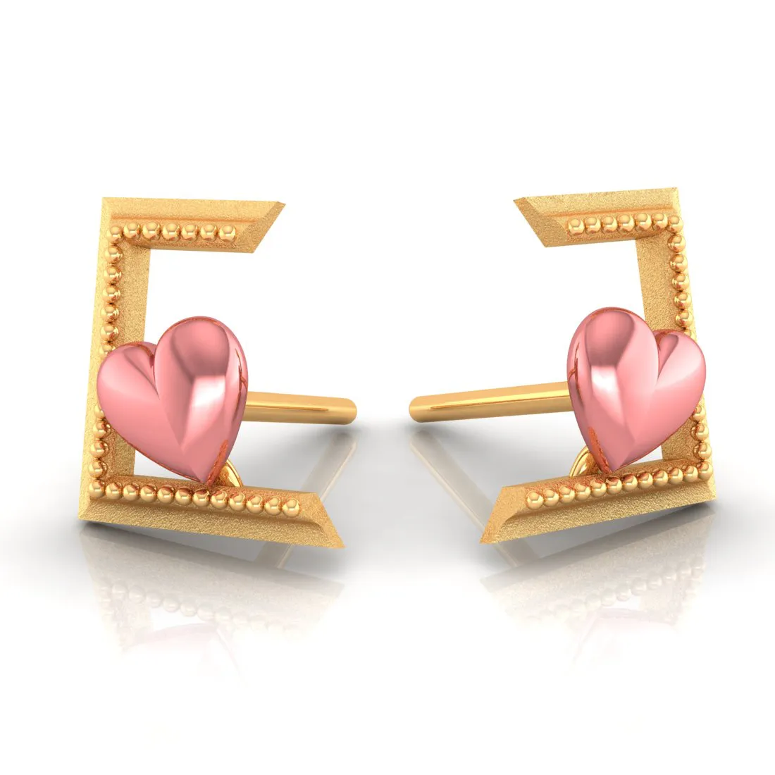 14k Half Square And Hearts Gold Earrings