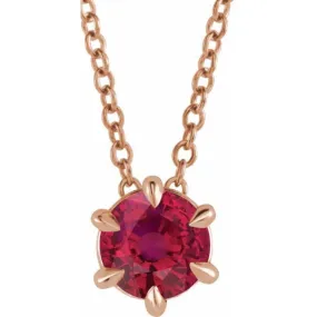 14K Rose 5 mm Lab-Grown Ruby Solitaire 16-18" Necklace