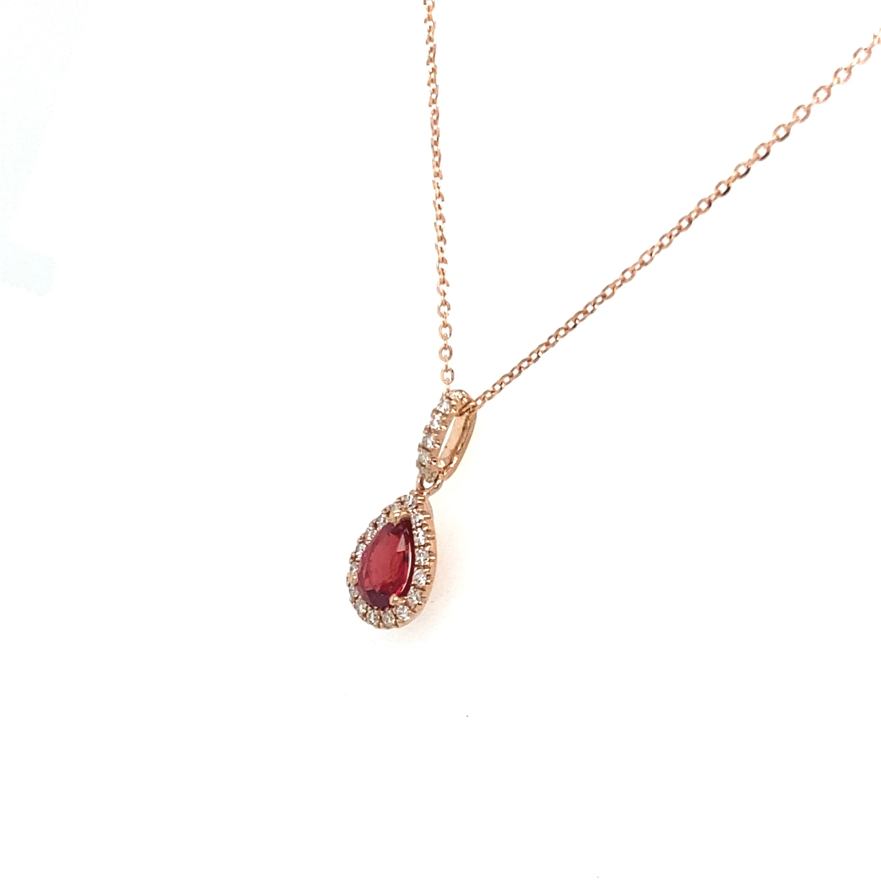 14K Rose Gold Ruby and Diamond Halo Pendant