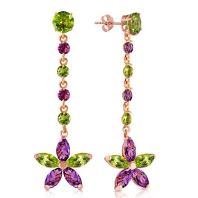 14K Solid Rose Gold Chandelier Earrings w/ Peridot & Amethyst