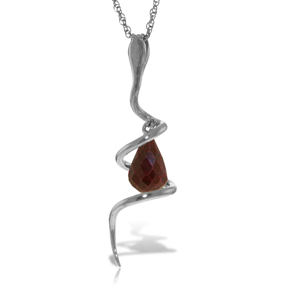 14K Solid White Gold Snake Necklace w/ Dangling Briolette Dyed Ruby & Diamond