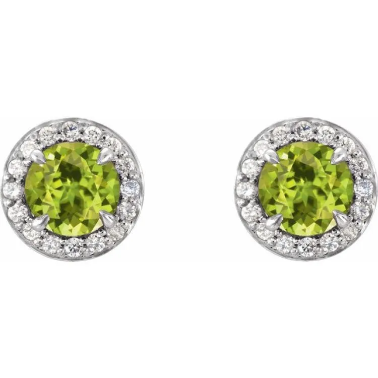 14K White 3.5 mm Natural Peridot & 1/8 CTW Natural Diamond Earrings