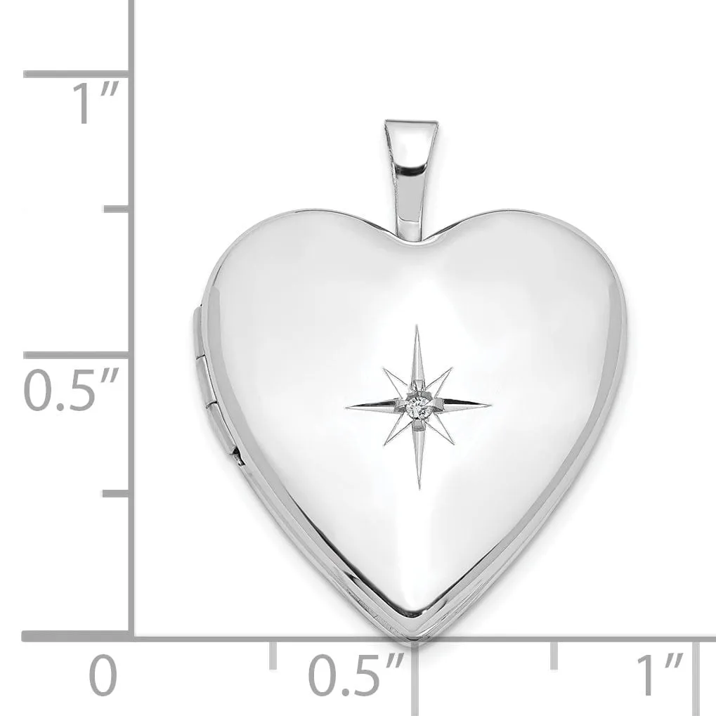 14k White Gold 20MM Diamond Heart Locket