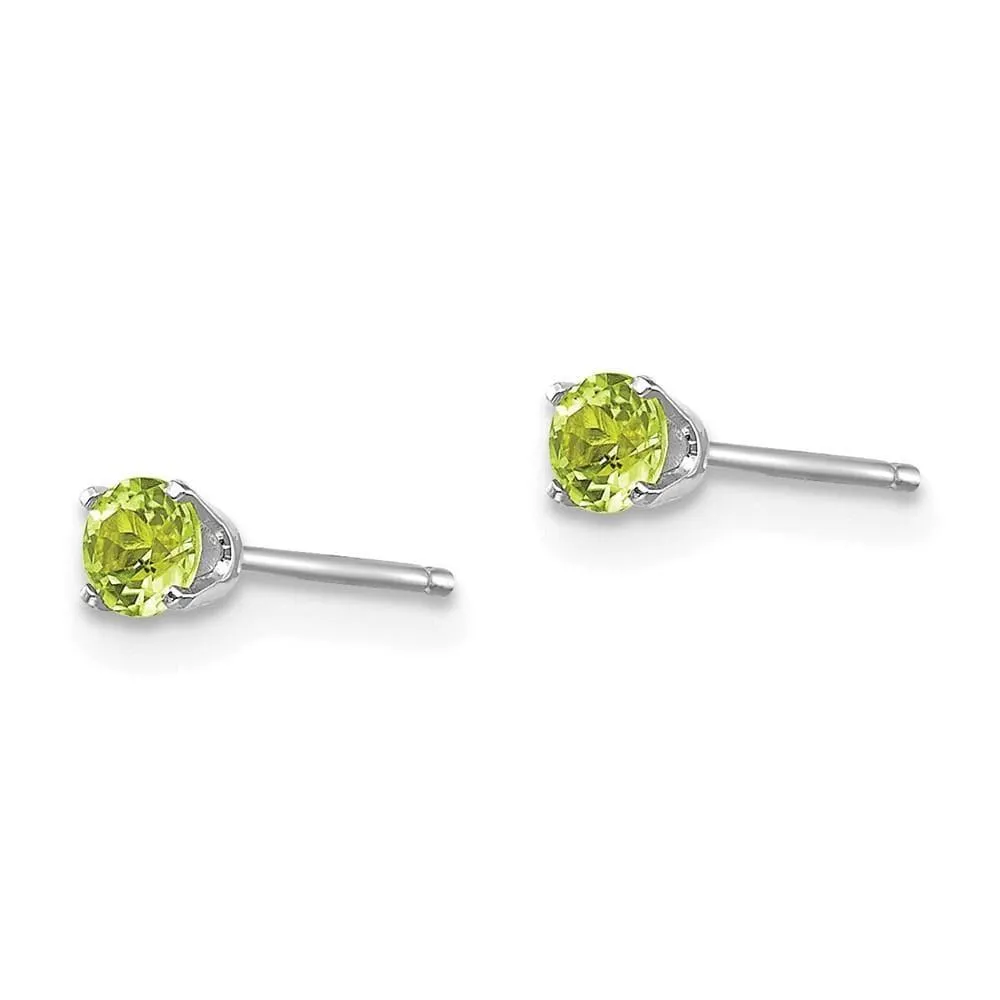 14k White Gold 3mm Peridot Stud Earrings