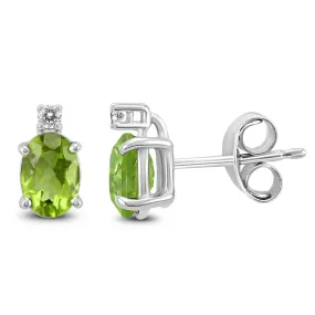 14K White Gold 7X5Mm Oval Peridot And Diamond Earrings