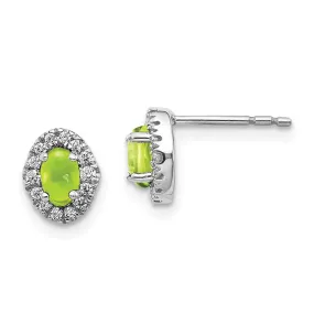 14k White Gold Diamond & Cabochon Peridot Earrings