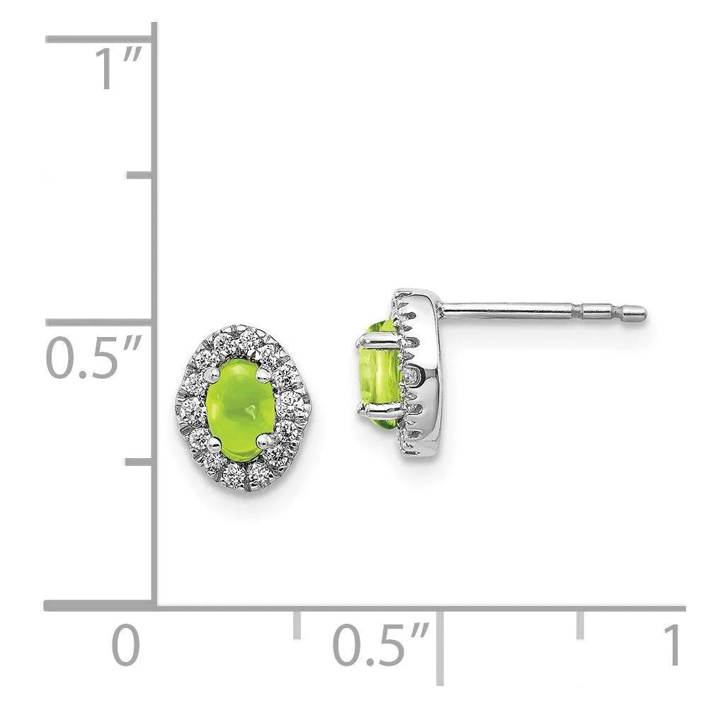 14k White Gold Diamond & Cabochon Peridot Earrings