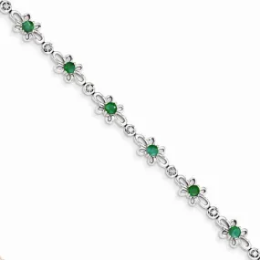 14K White Gold Diamond and Emerald Flower Bracelet