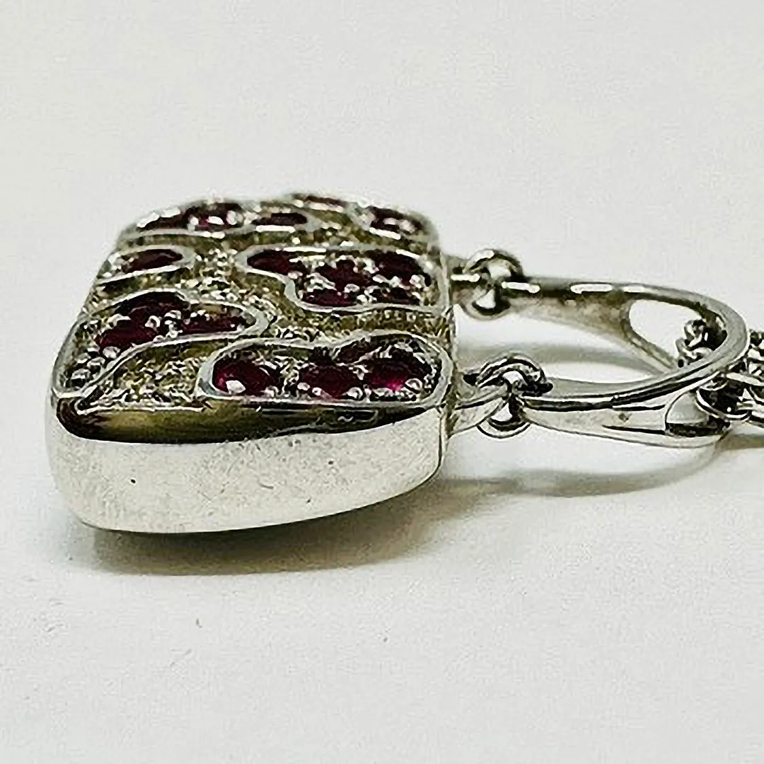 14K White Gold Necklace with Diamond and Ruby Purse Pendant