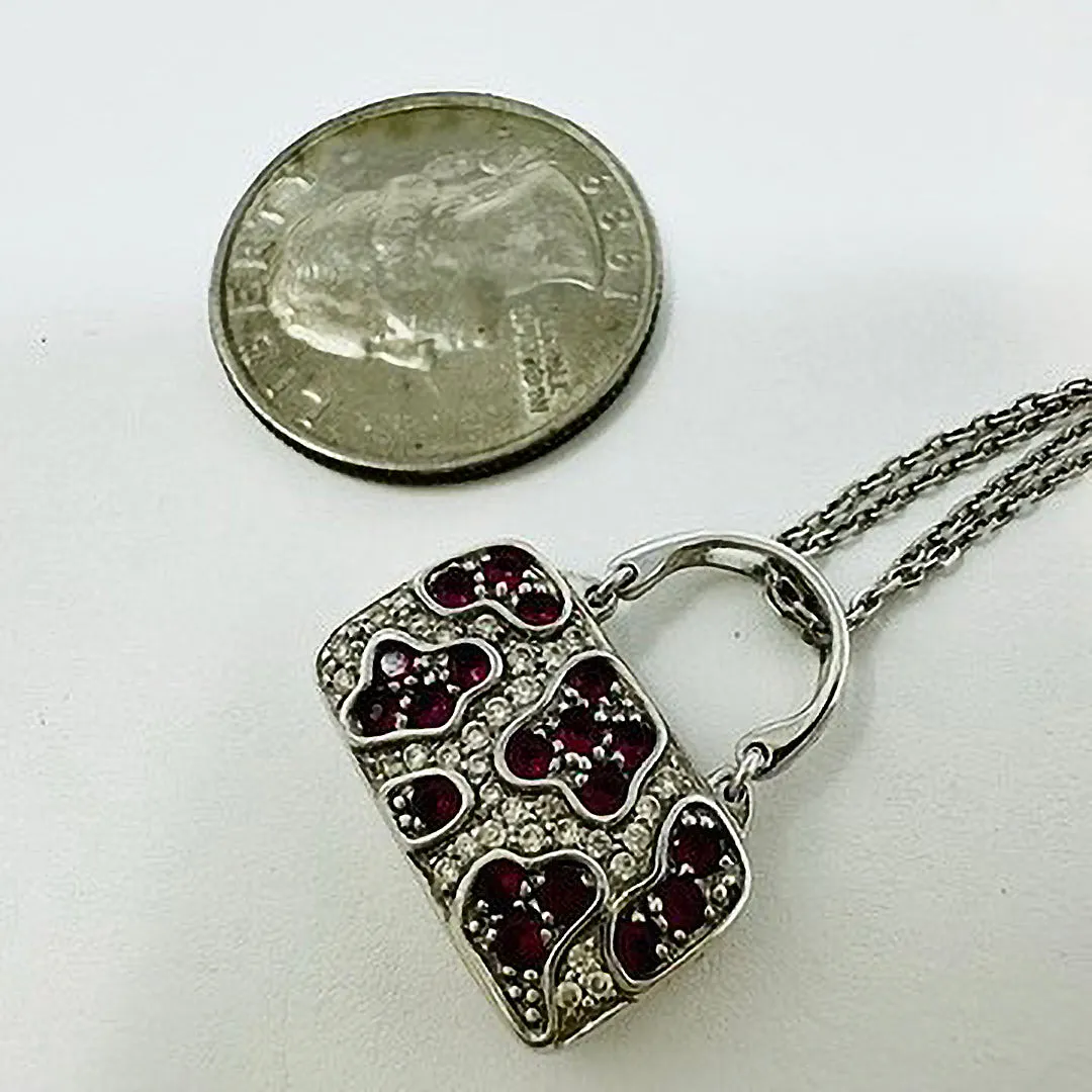 14K White Gold Necklace with Diamond and Ruby Purse Pendant